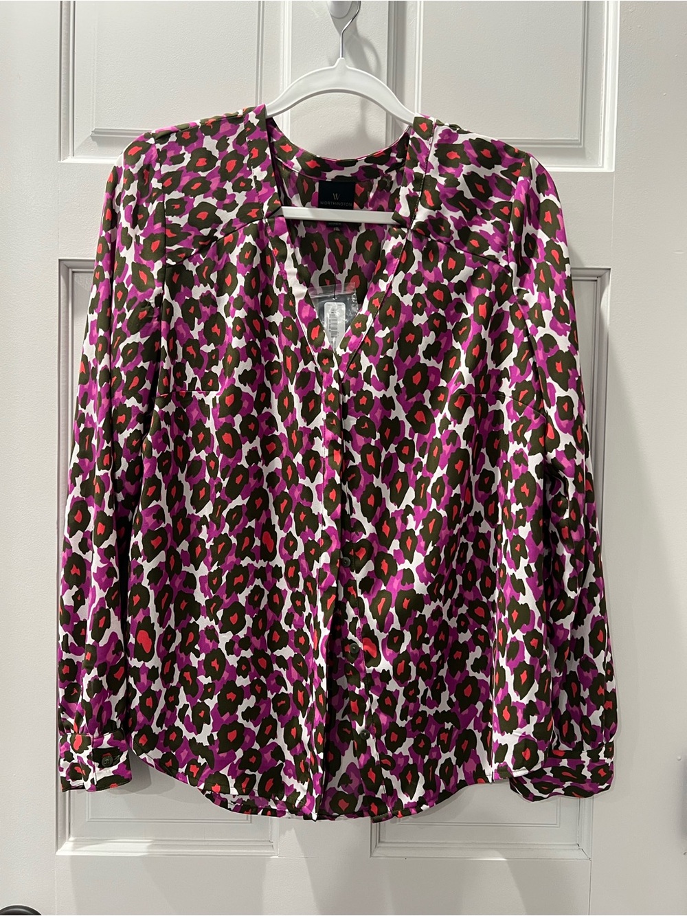 NWT Worthington Colorful Leopard Print Lightweight Long Sleeve Blouse Size M
